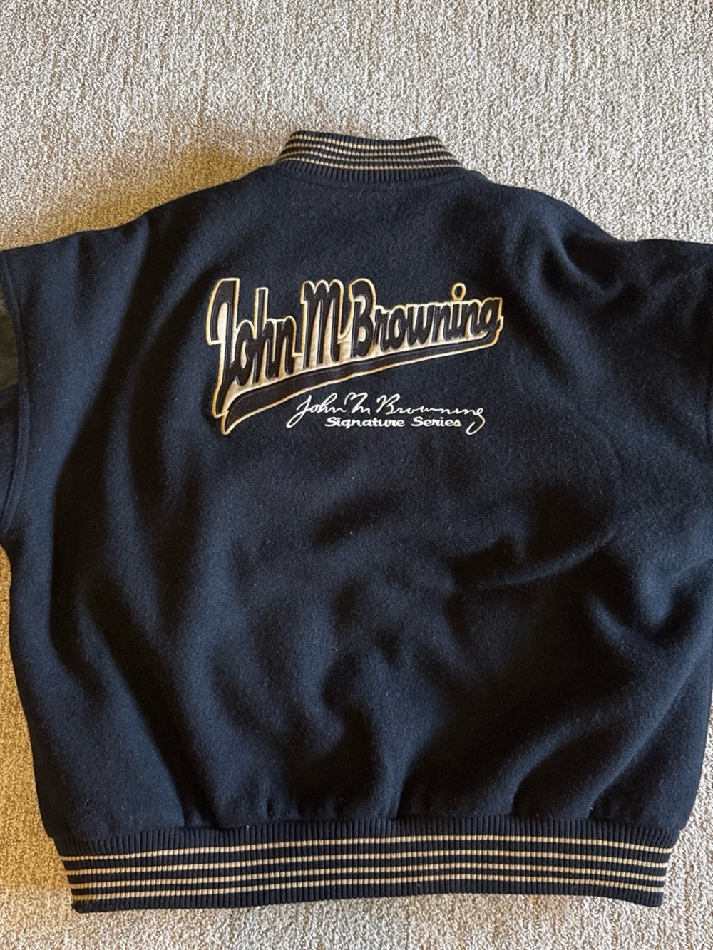 Browning Black and Gold Script Varsity Bomber Jacket